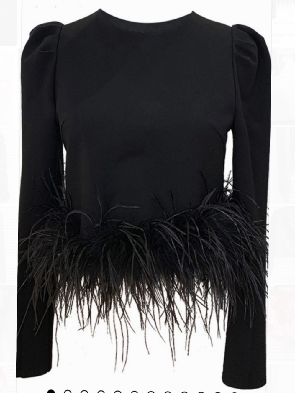 Glory Connection Lucas Feather Black Long Sleeve Cropped T-Shirt  NWT